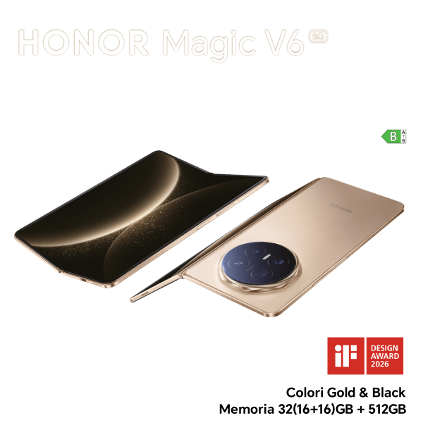 honor magic v6 5g design award 2026 colori gold e black