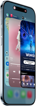 iPhone Air mostrato di fronte e di lato, profilo sottilissimo, Dynamic Island in alto al centro, funzione Elenco applicazioni in uso; tasti: tasto Azione e tasto volume